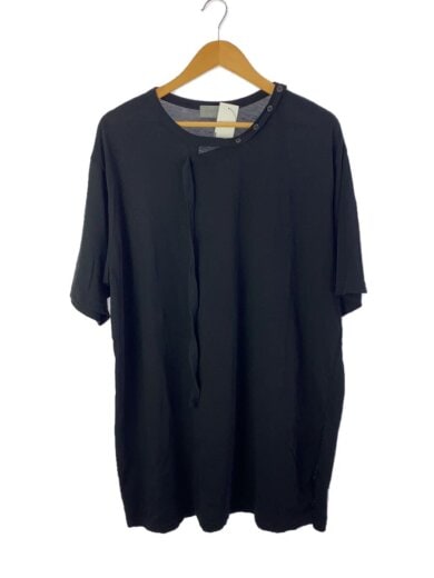 Front view of the yohji yamamoto POUR HOMME women's cotton blouse hanging on a wooden hanger against a white background.